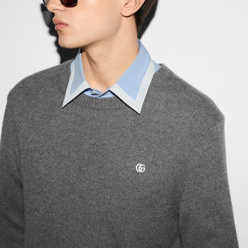 Embroidered wool cashmere sweater - grey