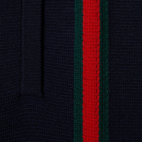 Stitch wool leisure pants with Web - dark blue