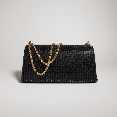 Dionysus crystal medium shoulder bag - black suede