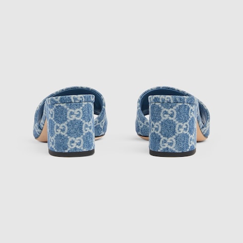 Women's slide sandal with Horsebit - blue GG denim