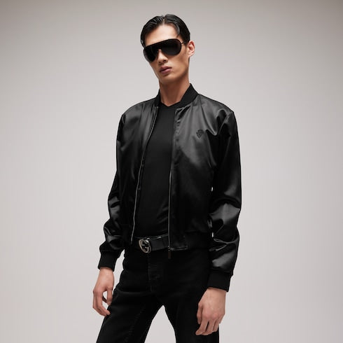 Cotton acetate satin zip jacket - black