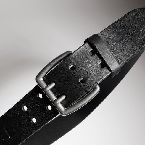 Belt with double prong - black leather