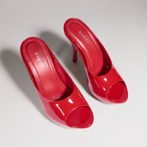 Women's stiletto platform slide - red patent leather