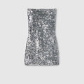 Embroidered sequin elastic fabric dress - silver