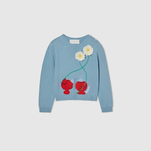 Baby cotton sweater with embroidery - light blue