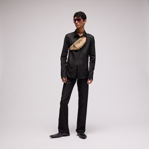Cotton blend denim pants - black