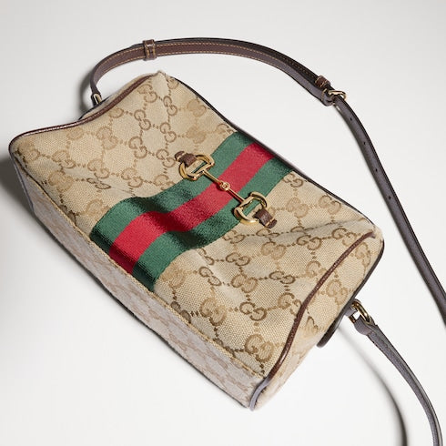 Gucci Horsebit Web small camera bag - sand and brown GG canvas
