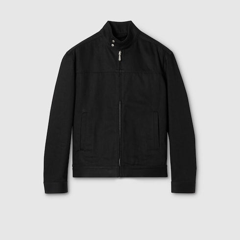 Cotton denim jacket with Horsebit - black