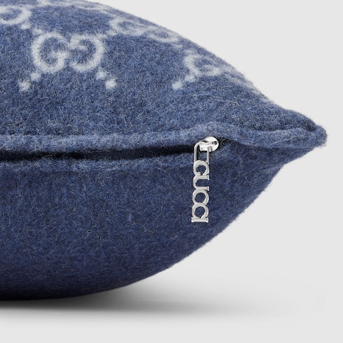 GG wool cashmere jacquard cushion - blue