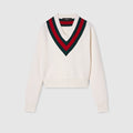 Fine knit wool sweater with Web - ivory
