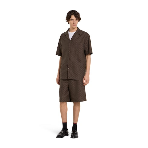 GG canvas linen blend shorts - brown