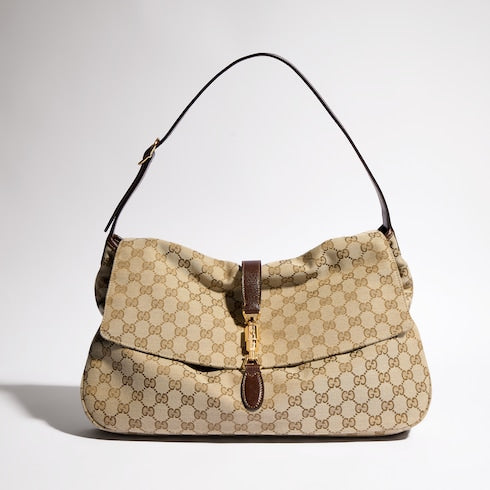 Jackie Flap large crossbody bag - sand and brown GG canvas