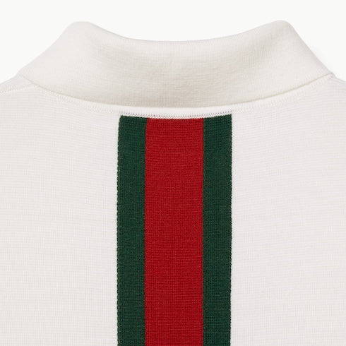 Knit wool polo shirt with Web - ivory