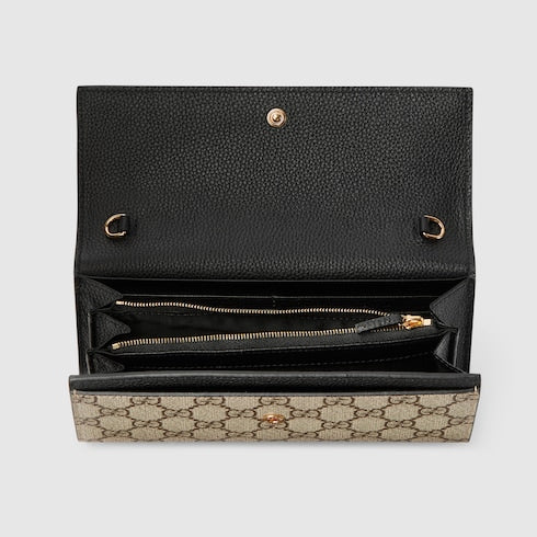 Bi-color GG Marmont wallet on chain - beige and black leather