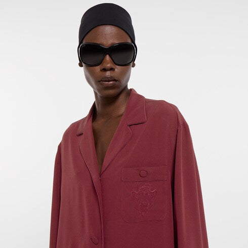 Silk crêpe de chine shirt with embroidery - bordeaux