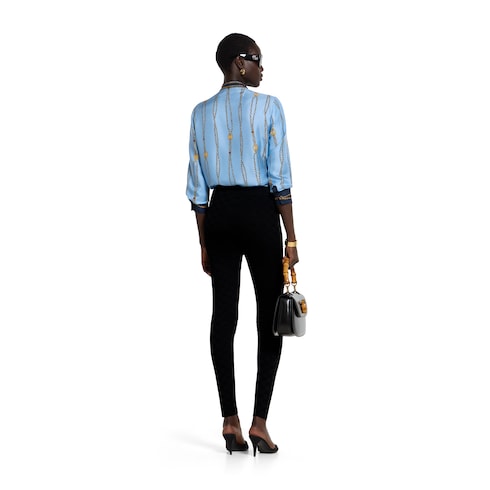 Printed silk twill shirt - light blue