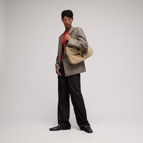 Jackie Flap large crossbody bag - sand and brown GG canvas