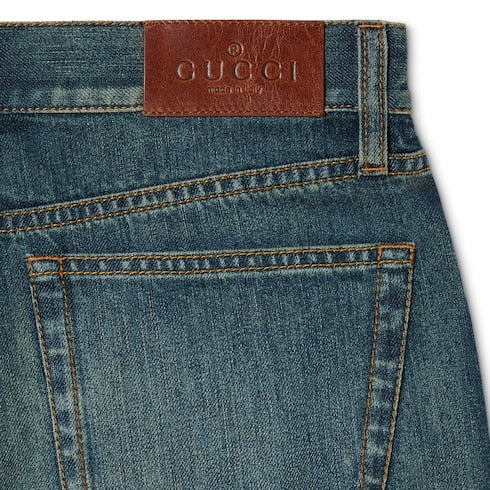 Cotton denim pants with Horsebit - blue
