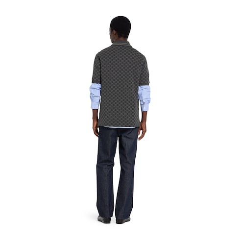 GG cotton piquet jacquard polo shirt - black and grey