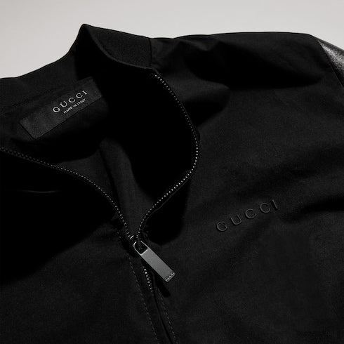 Fabric bomber jacket with nappa sleeves - black