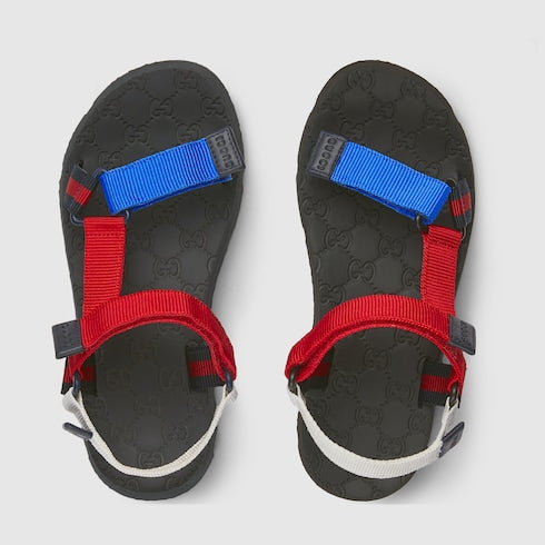 Children's sandals with Web - blue and red gros-grain