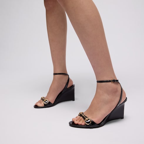 Women's Donna wedge sandal - black patent leather