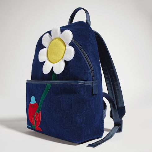 Children's GG backpack with embroidery - dark blue GG terrycloth