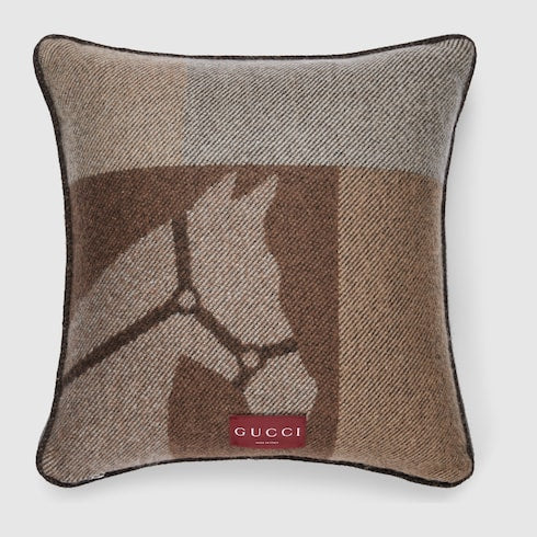 Wool jacquard cushion - brown and beige