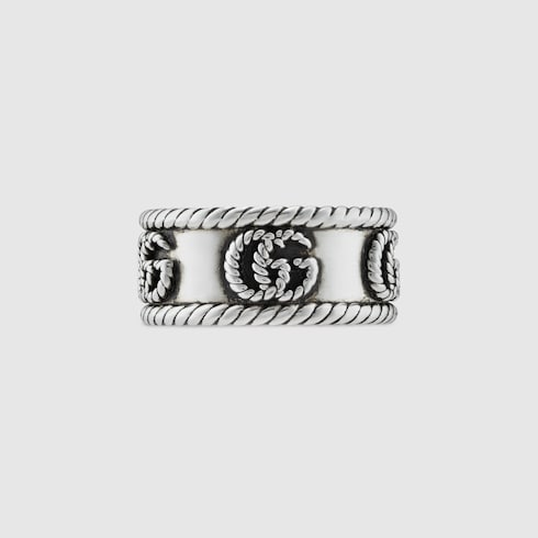 Double G Ring With Engraved Torchon Trim - 925 Sterling Silver