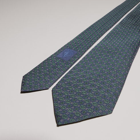 Interlocking G silk jacquard tie - blue