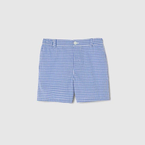 Children's gingham cotton shorts - light blue and white