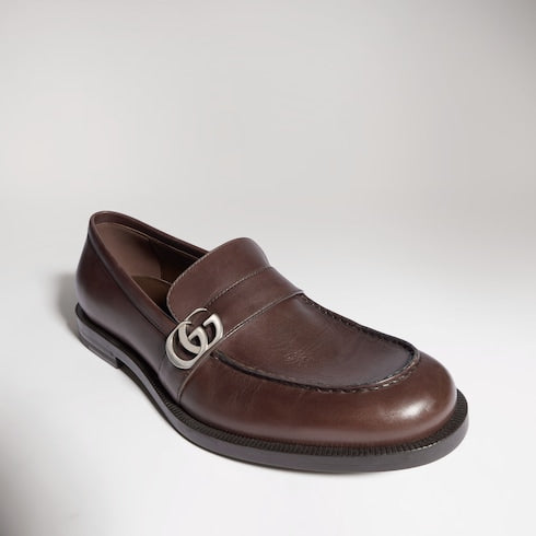Men's loafer with Double G - dark brown brushed leather