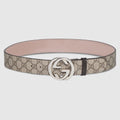 Belt with Interlocking G buckle - GG Supreme Beige