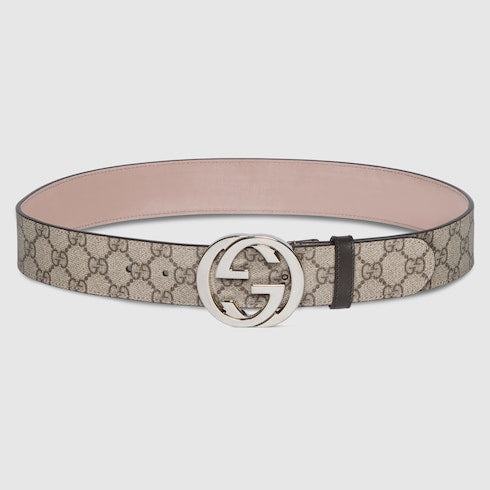 Belt with Interlocking G buckle - GG Supreme Beige