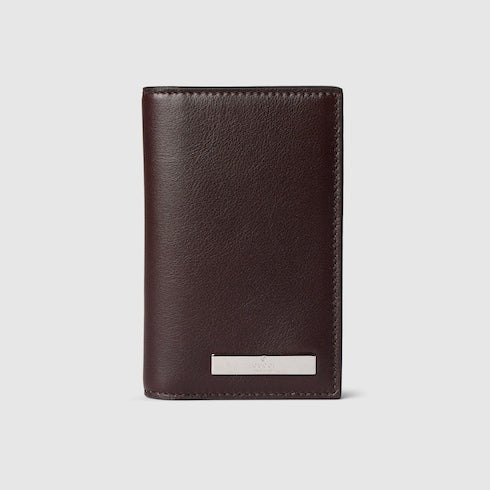 Card case with metal tag - dark brown leather