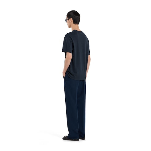 Cotton jersey T-shirt with embroidery - dark blue