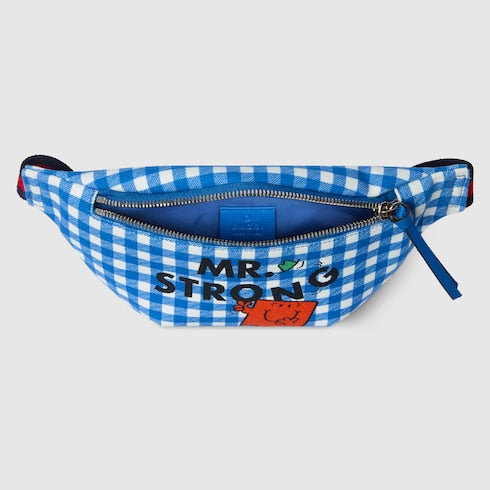 Children's belt bag with print - blue and white cotton
