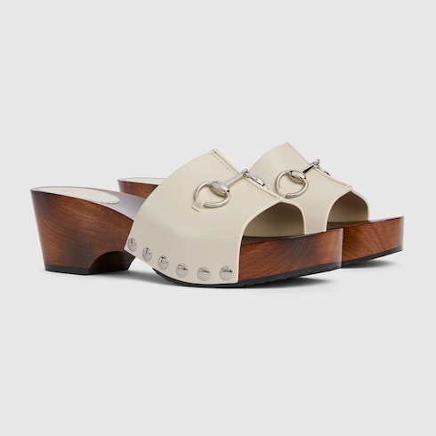 Women's platform clog with Horsebit - ivory leather