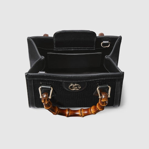 Gucci Diana embroidered small tote bag - black silk satin