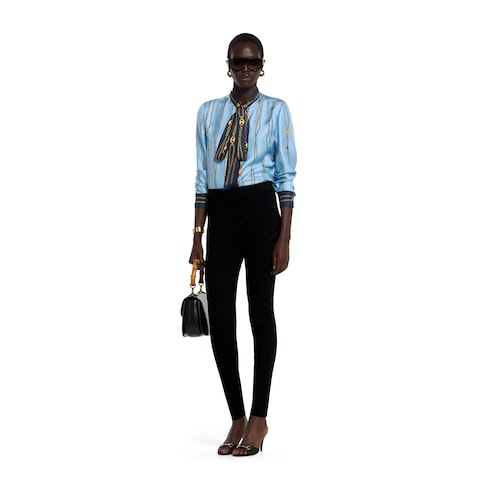 Printed silk twill shirt - light blue