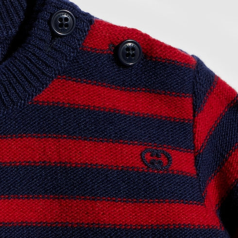 Baby striped wool sweater - navy and red