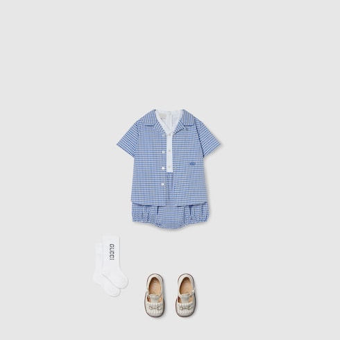 Baby gingham cotton shirt - light blue and white