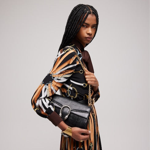Dionysus lizard medium shoulder bag - black