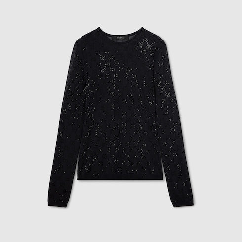 GG crystal embroidered top - black