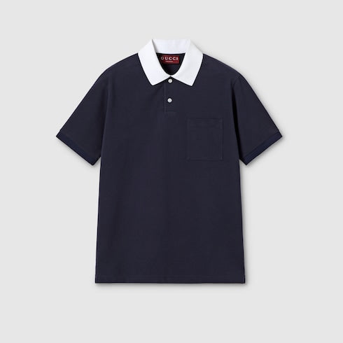 Stretch cotton piquet polo shirt - blue
