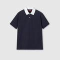 Stretch cotton piquet polo shirt - blue