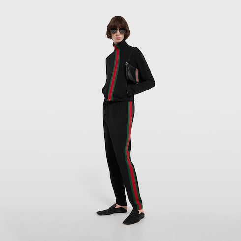 Stretch nylon zip jacket with Web - black