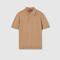 Silk cotton polo shirt with embroidery - light brown