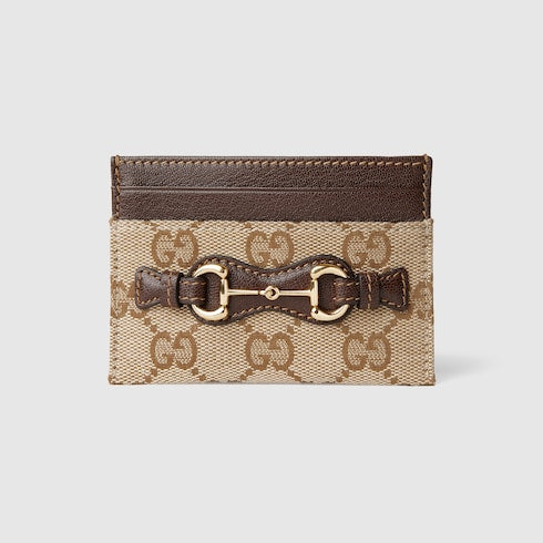 Card case with Horsebit - sand and brown GG canvas
