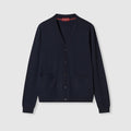 Fine cashmere cardigan with intarsia - navy